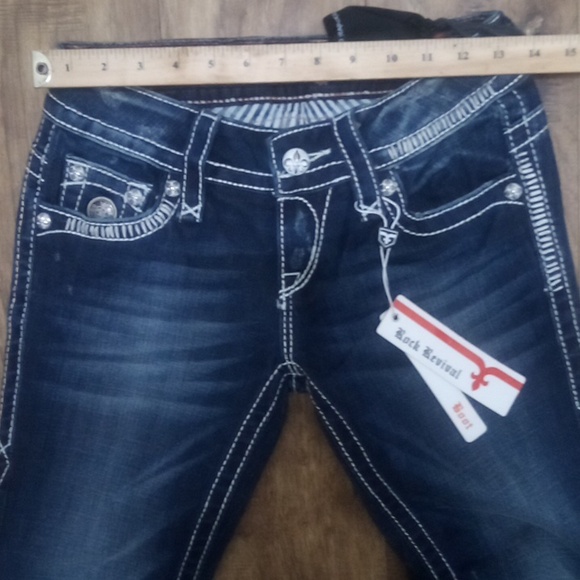 Rock Revival NWT Women's 26 Bootcut Jen Distressed Faux Leather Flap Pockets - Picture 8 of 11